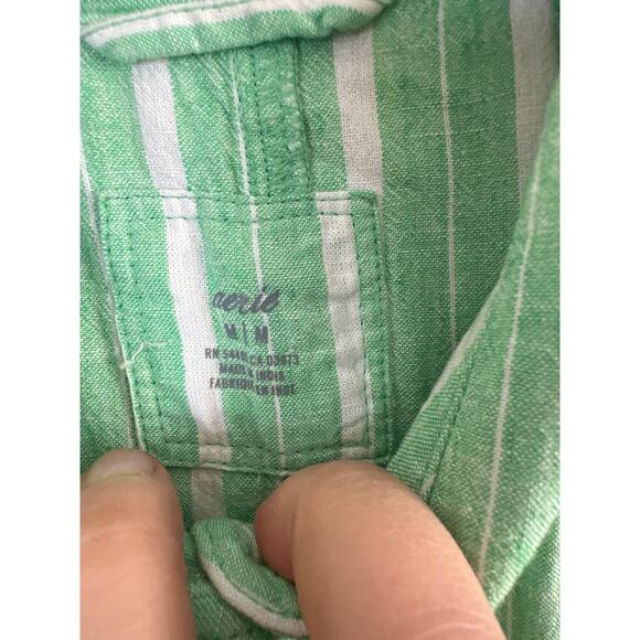 Aerie green and white striped linen blend button-down cover-up shirt M K - Picture 2 of 5